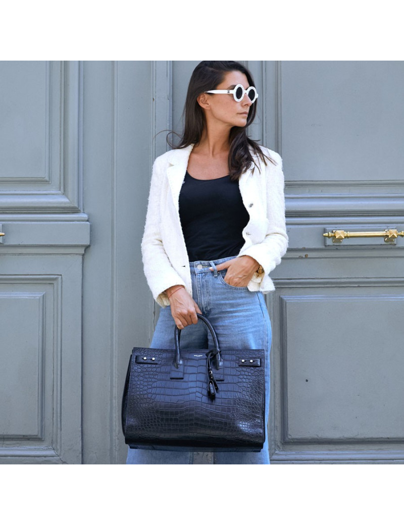 Sac de journ YSL SAINT LAURENT cuir façon croco noir