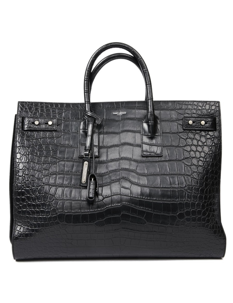 Sac de journ YSL SAINT LAURENT cuir façon croco noir