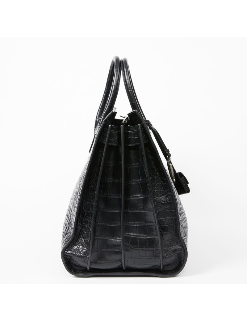 Sac de journ YSL SAINT LAURENT cuir façon croco noir