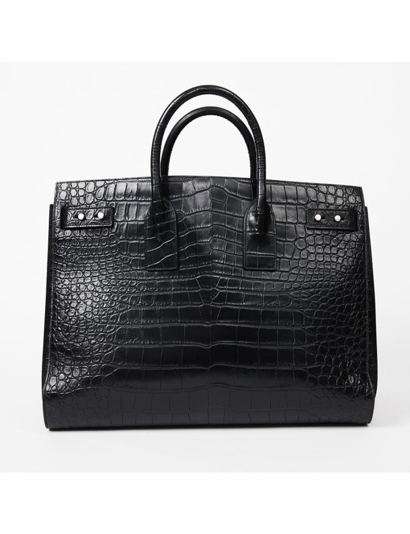 Sac de journ YSL SAINT LAURENT cuir façon croco noir