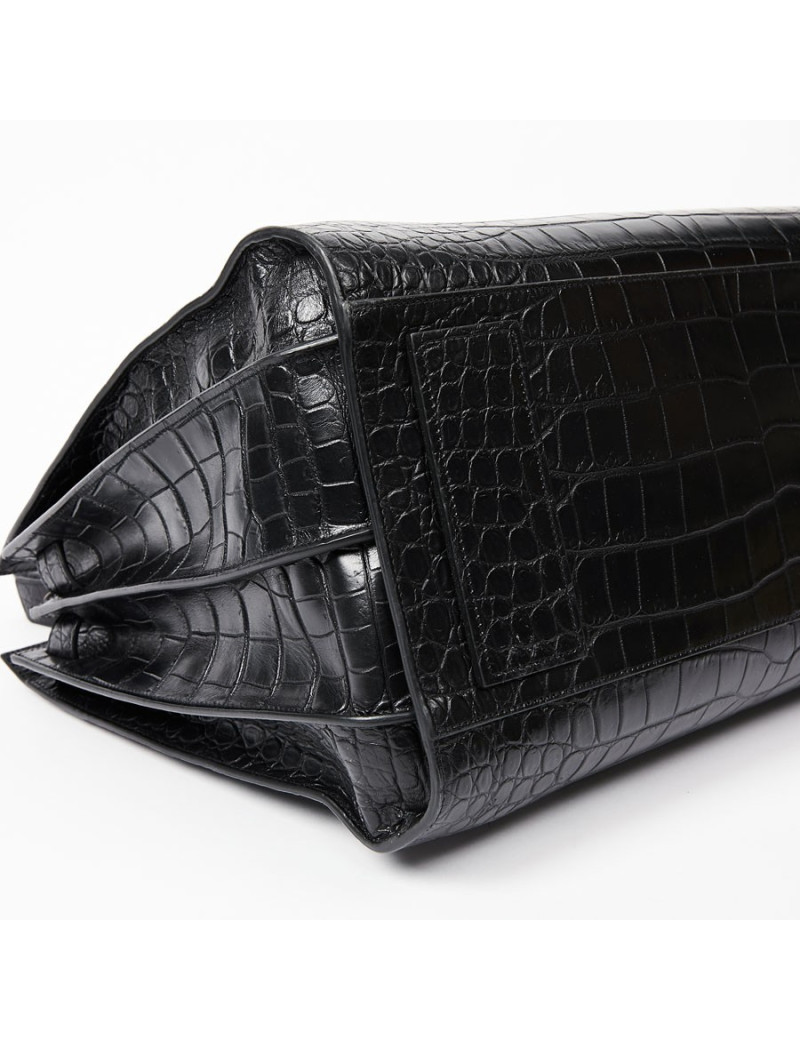 Sac de journ YSL SAINT LAURENT cuir façon croco noir