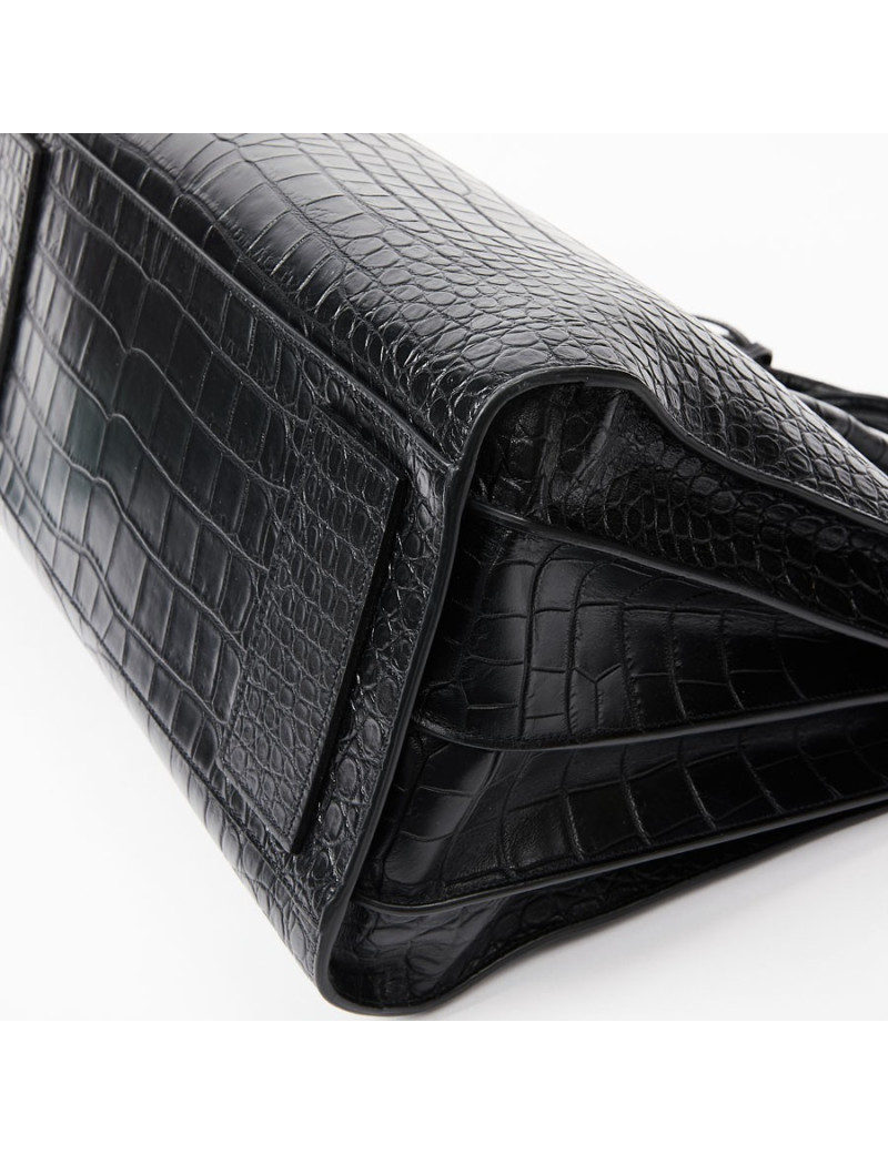 Sac de journ YSL SAINT LAURENT cuir façon croco noir