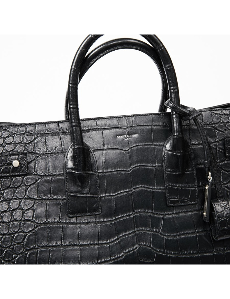 Sac de journ YSL SAINT LAURENT cuir façon croco noir