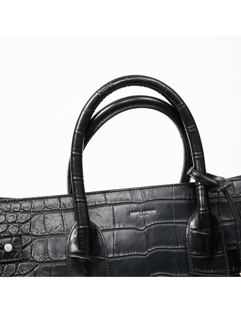 Sac de journ YSL SAINT LAURENT cuir façon croco noir