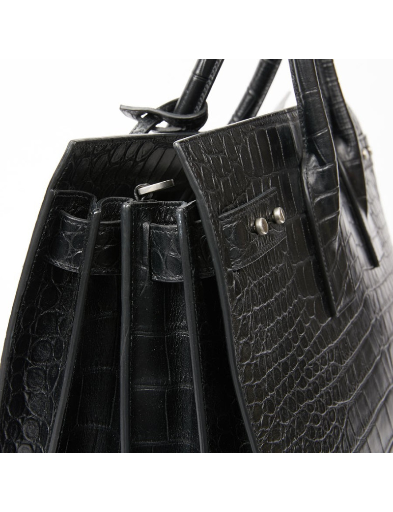 Sac de journ YSL SAINT LAURENT cuir façon croco noir
