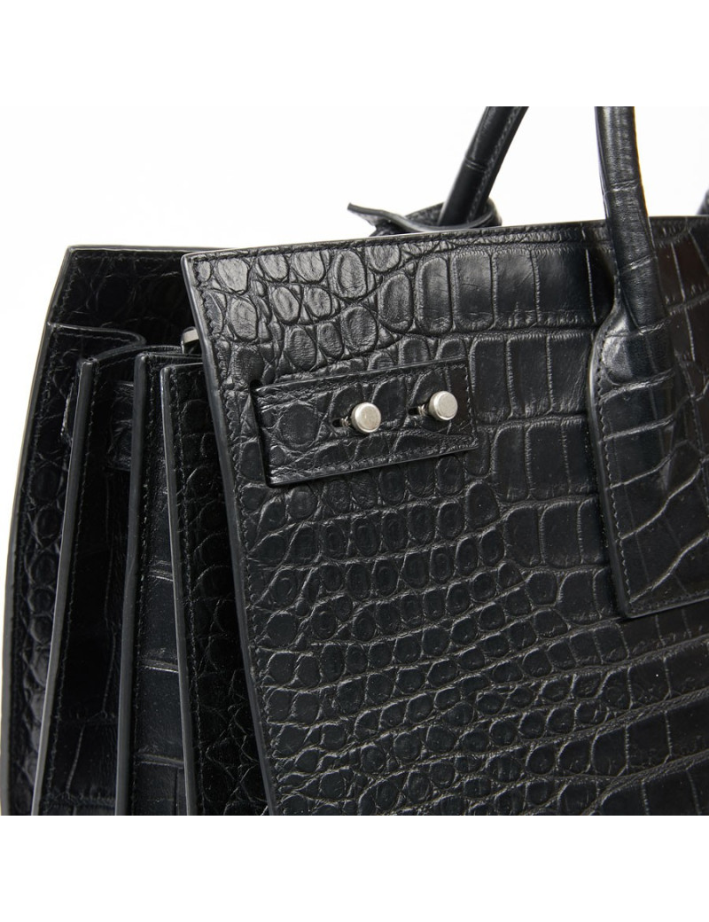 Sac de journ YSL SAINT LAURENT cuir façon croco noir