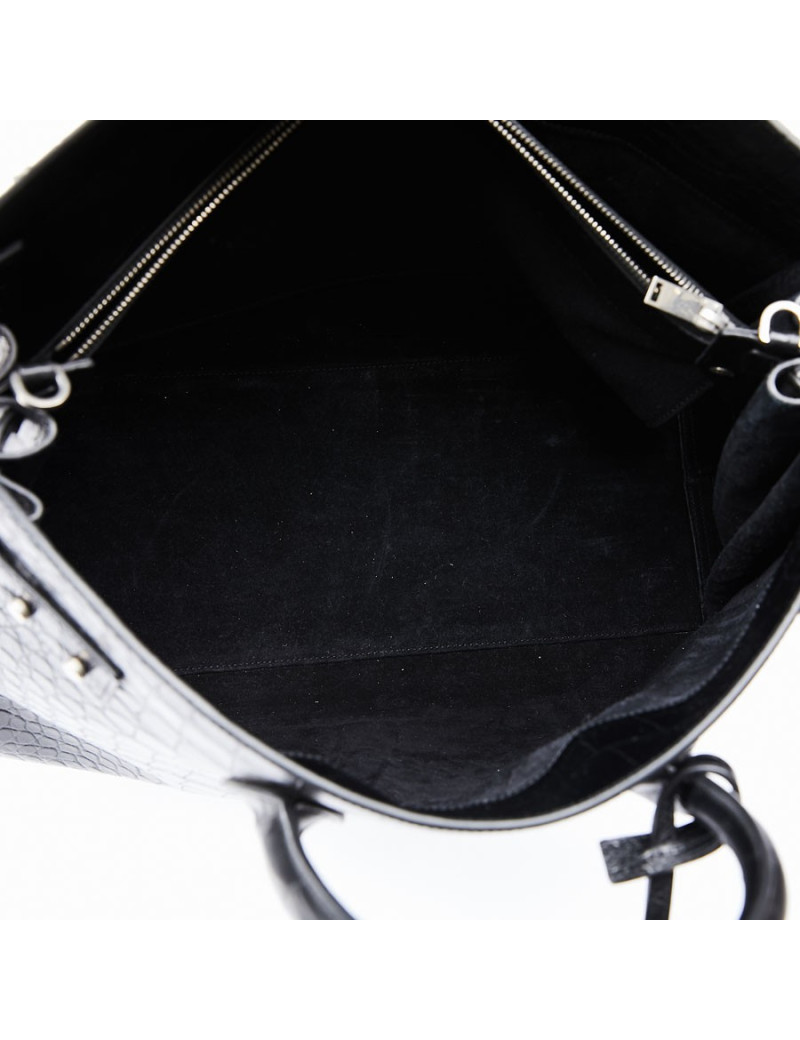 Sac de journ YSL SAINT LAURENT cuir façon croco noir