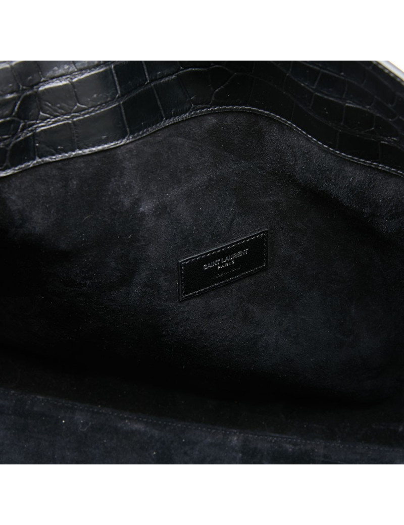 Sac de journ YSL SAINT LAURENT cuir façon croco noir