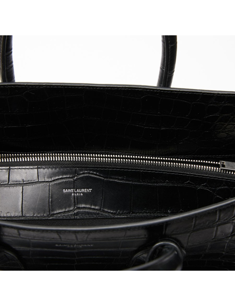 Sac de journ YSL SAINT LAURENT cuir façon croco noir