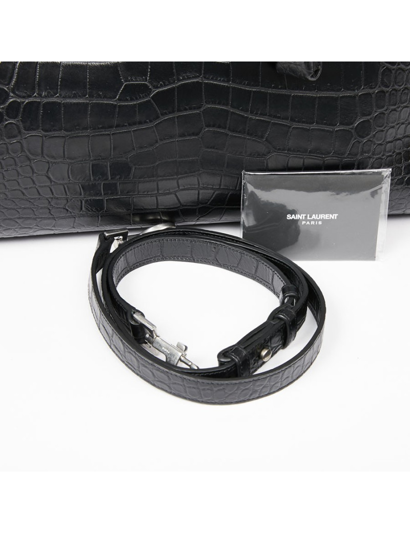 Sac de journ YSL SAINT LAURENT cuir façon croco noir
