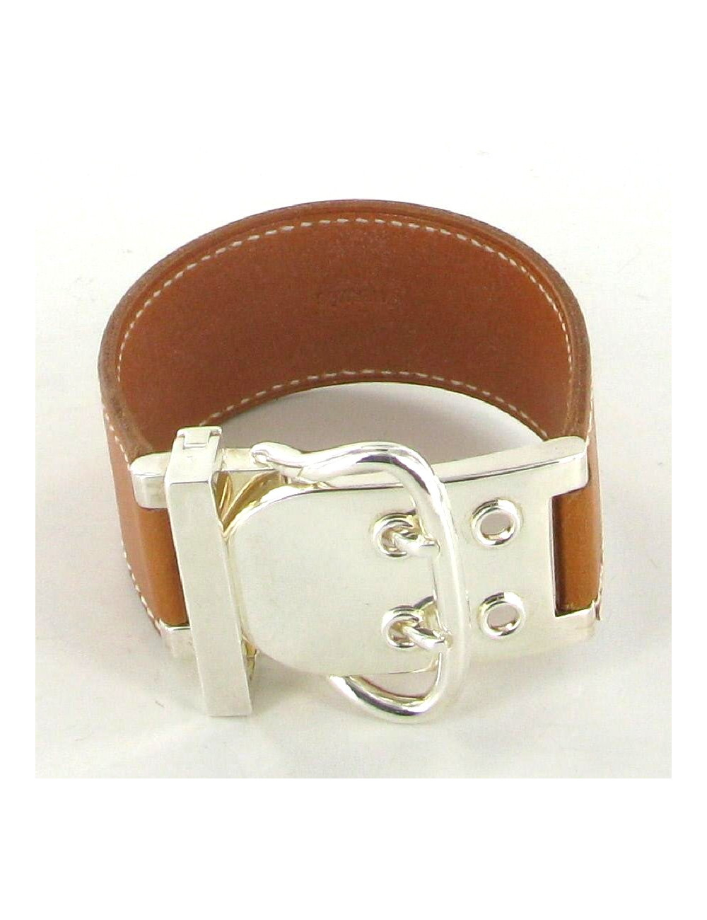 Bracelet HERMES Sellier en cuir gold et palladium