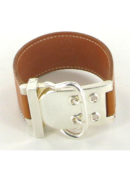 Bracelet HERMES Sellier en cuir gold et palladium