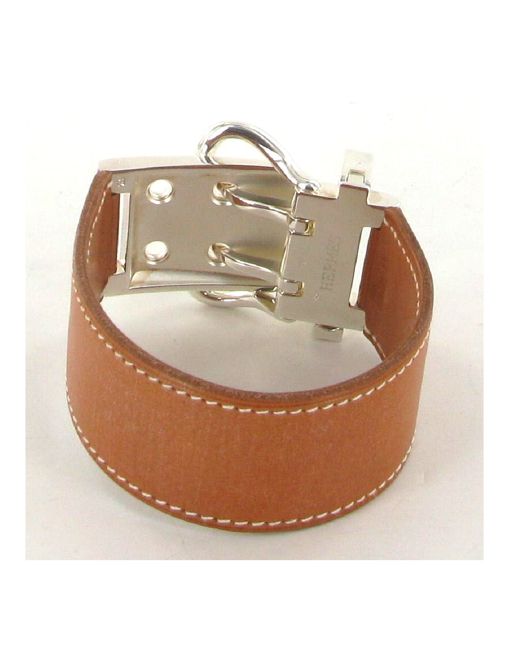 Bracelet HERMES Sellier en cuir gold et palladium