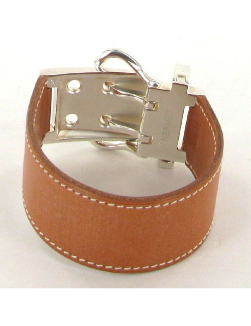 Bracelet HERMES Sellier en cuir gold et palladium