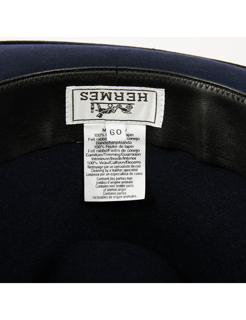 Chapeau T 60 HERMES feutrine bleu 