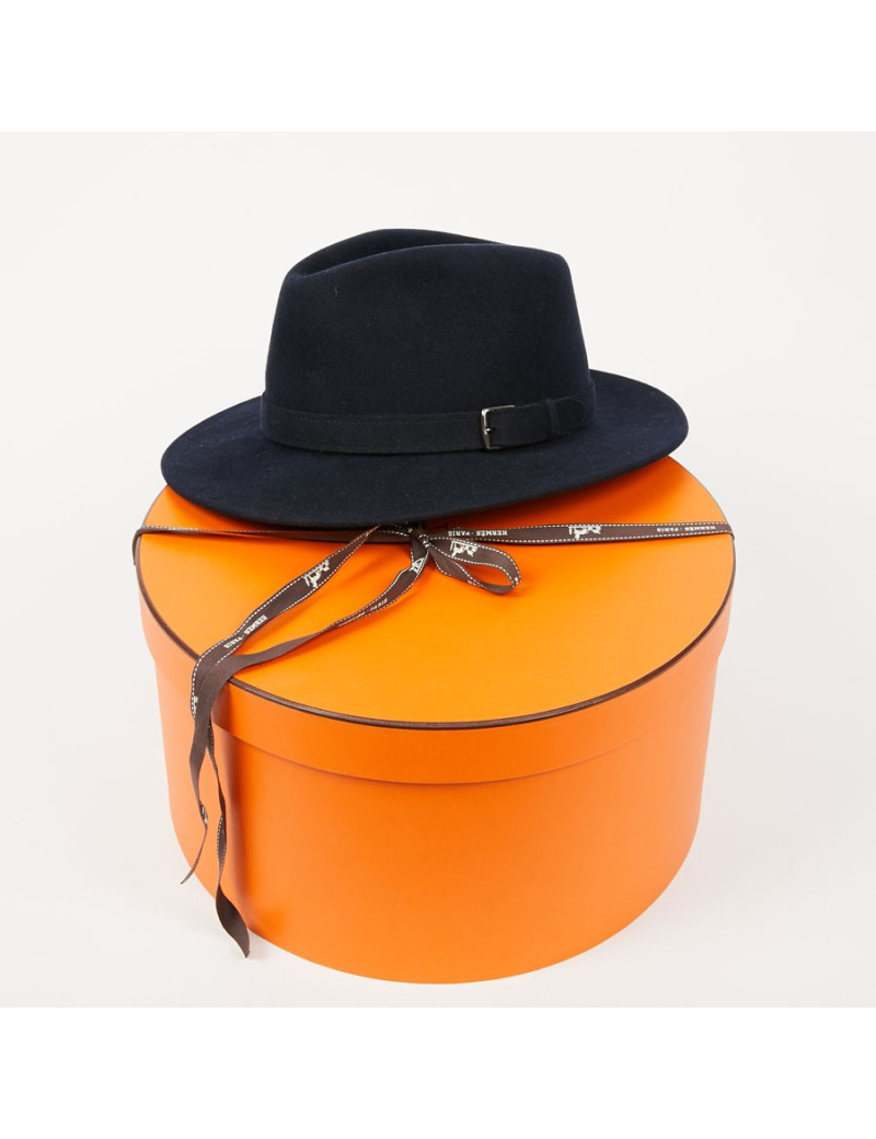 Chapeau T 60 HERMES feutrine bleu 