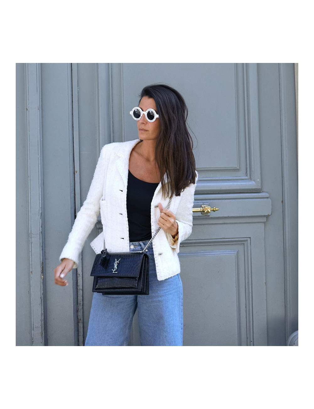 Sac Sunset medium YSL cuir embossé crocodile