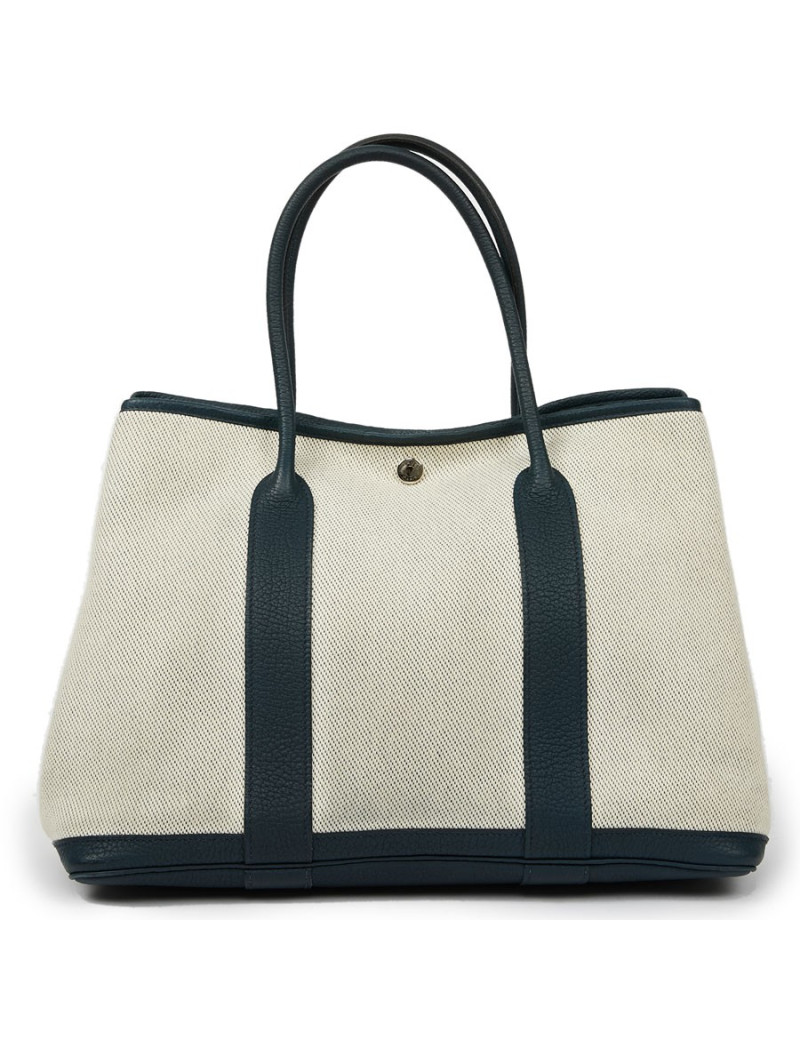 Sac Garden Party HERMES toile et taurillon clémence bleu