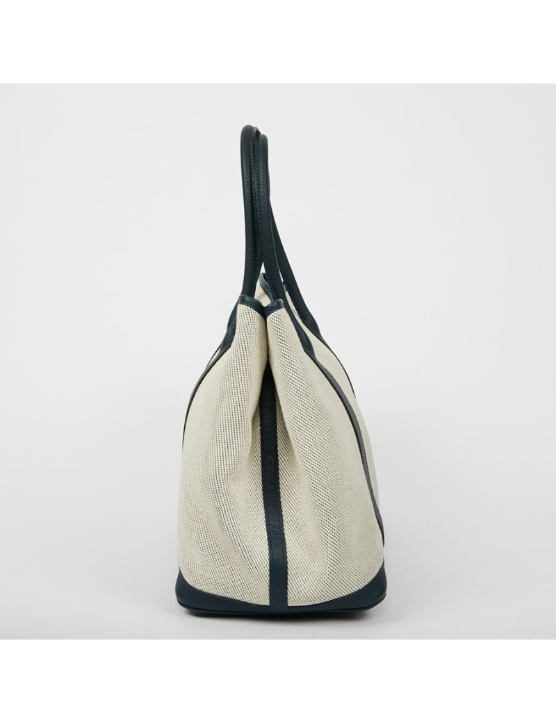 Sac Garden Party HERMES toile et taurillon clémence bleu