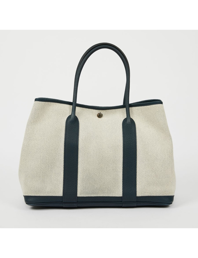 Sac Garden Party HERMES toile et taurillon clémence bleu