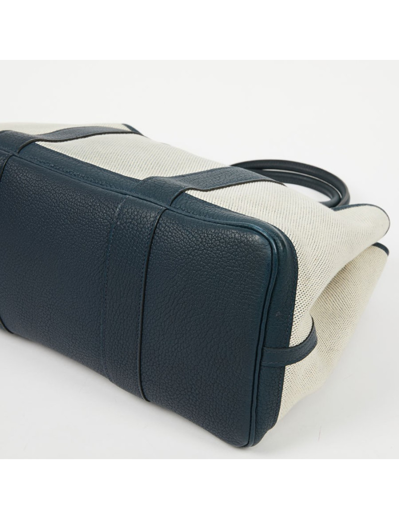 Sac Garden Party HERMES toile et taurillon clémence bleu