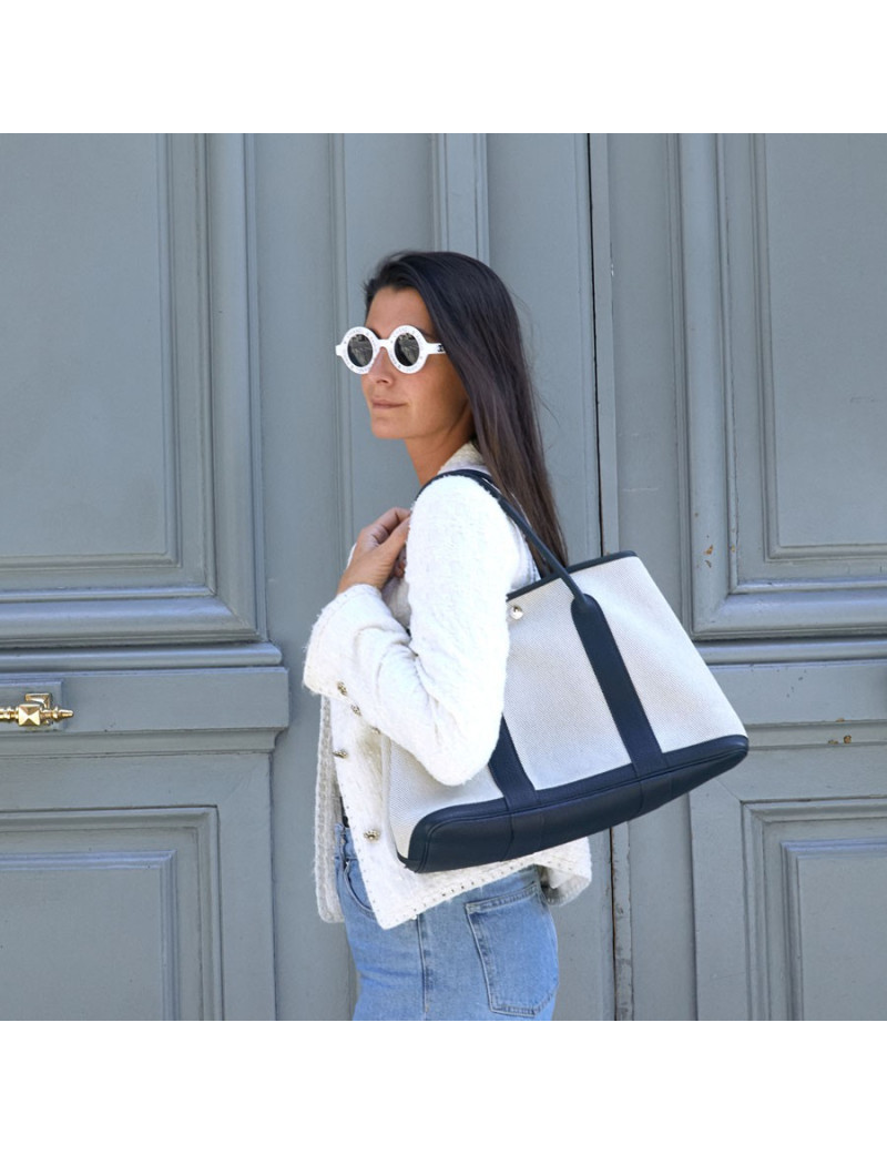 Sac Garden Party HERMES toile et taurillon clémence bleu