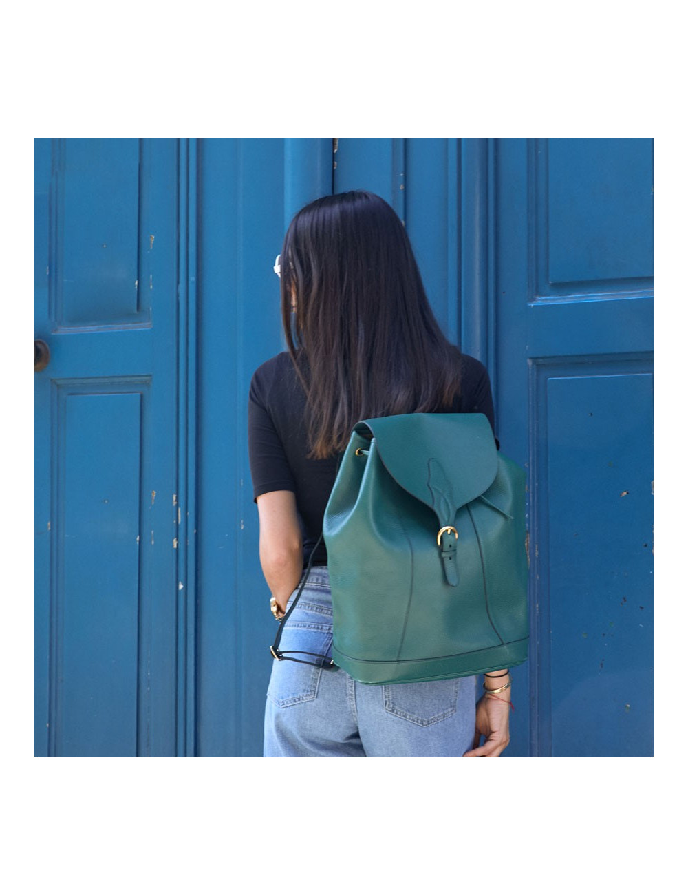 Sac à dos HERMES vintage cuir grainé vert