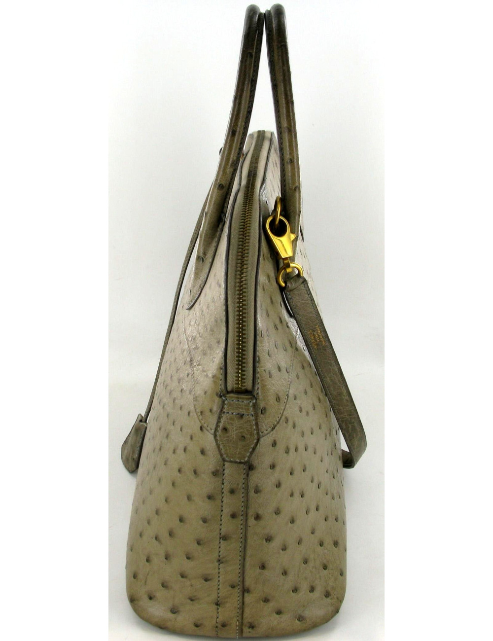 BOLIDE HERMES en cuir d'autruche gris vintage