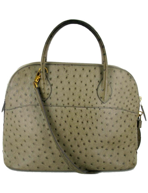 BOLIDE HERMES en cuir d'autruche gris vintage