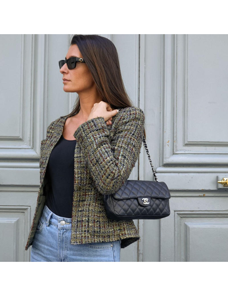 Sac baguette CHANEL cuir caviar noir