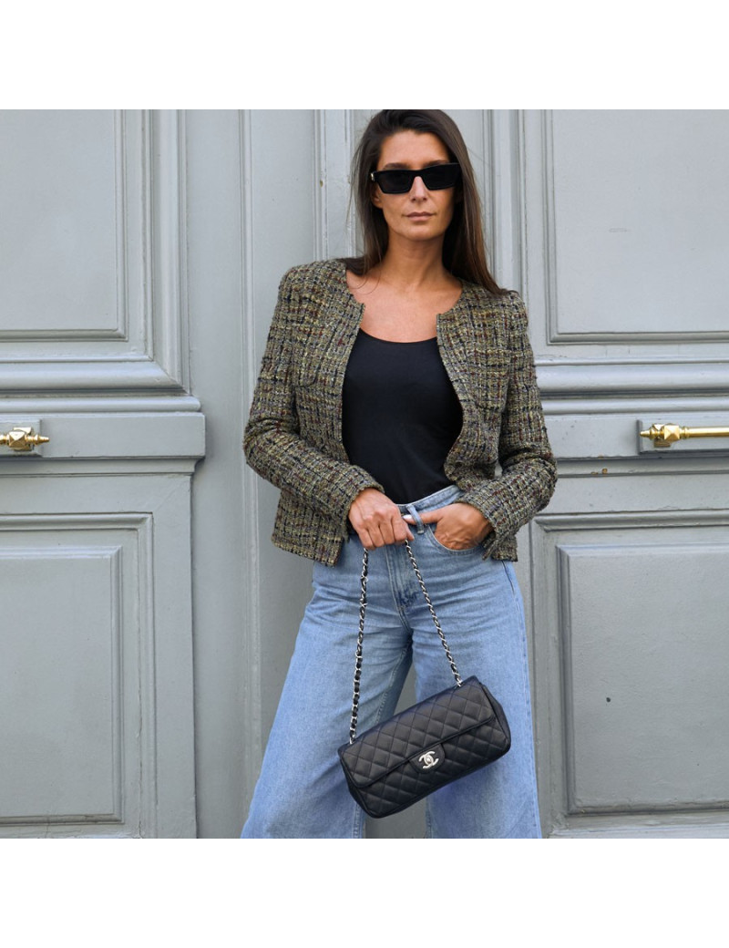 Sac baguette CHANEL cuir caviar noir