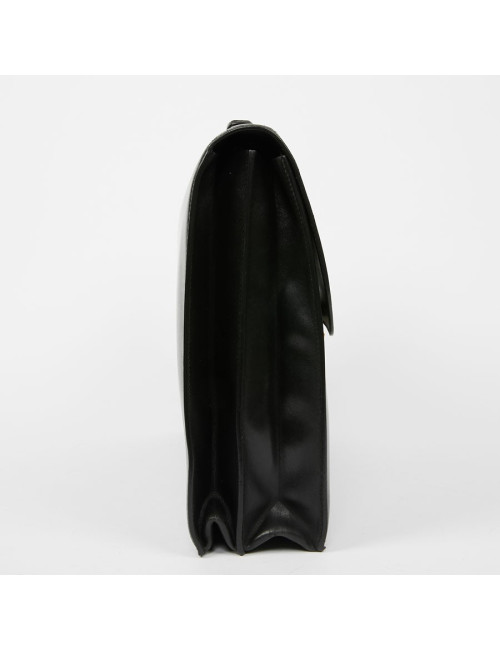 Sac à depeches HERMES cuir noir poignée croco noir