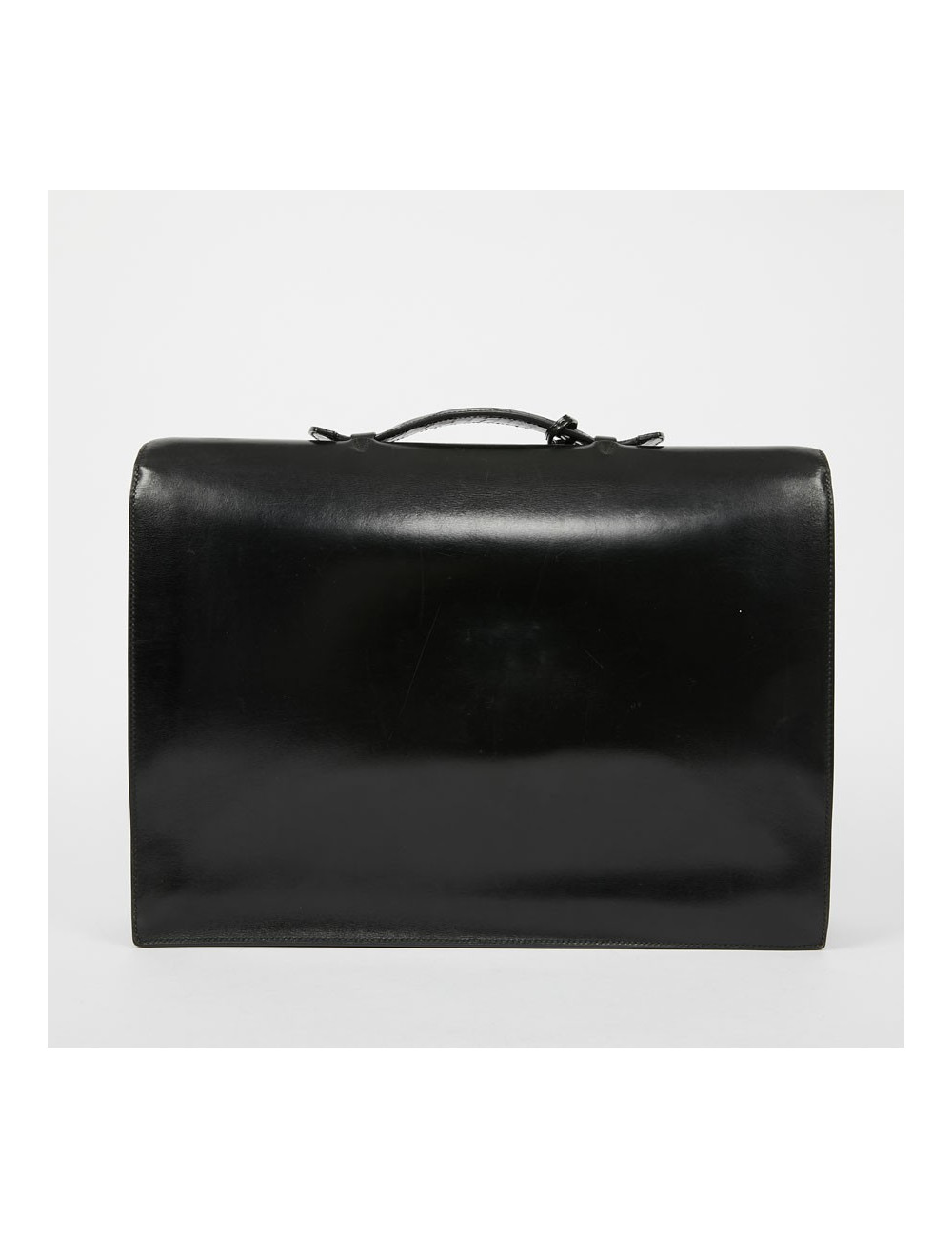 Sac à depeches HERMES cuir noir poignée croco noir