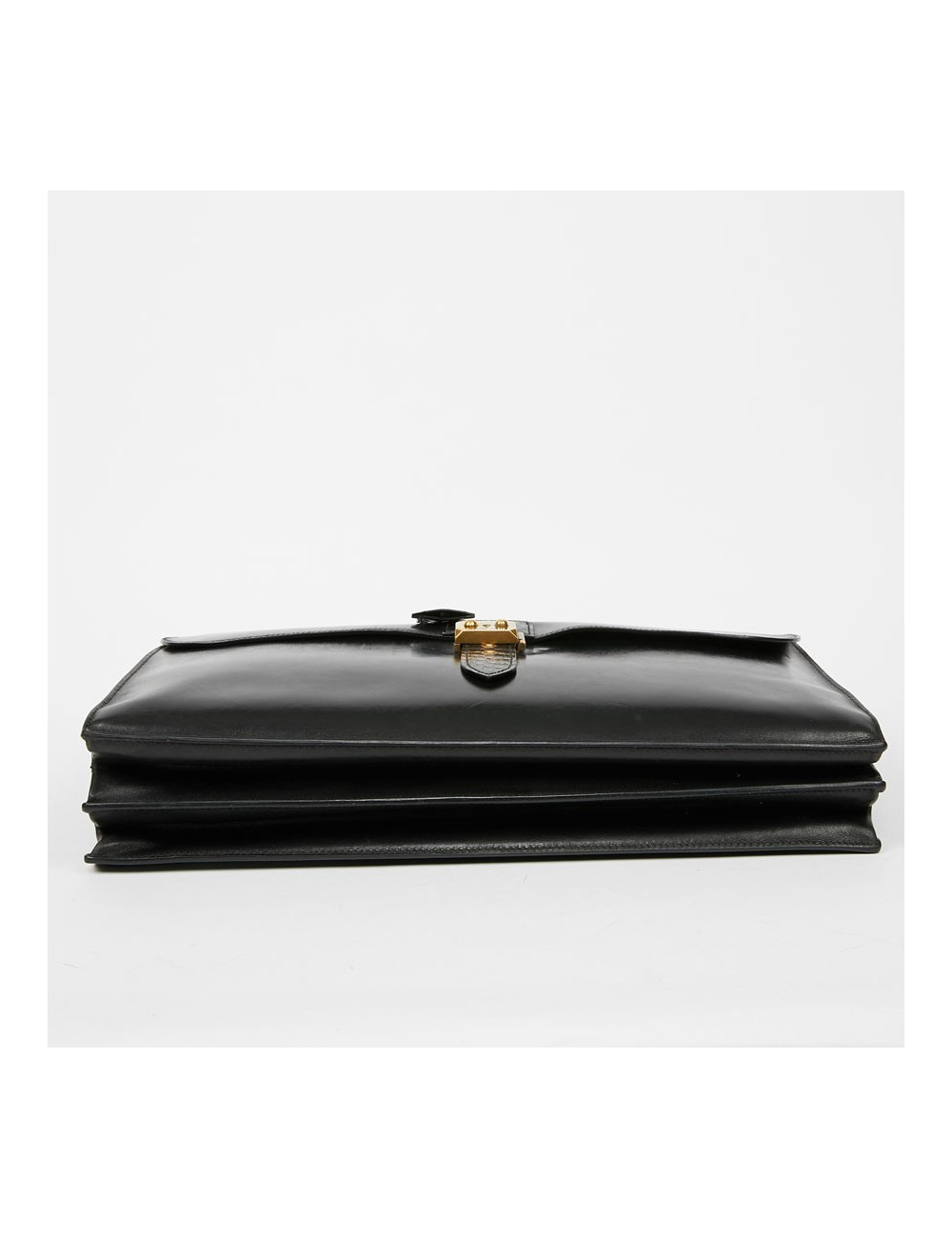 Sac à depeches HERMES cuir noir poignée croco noir