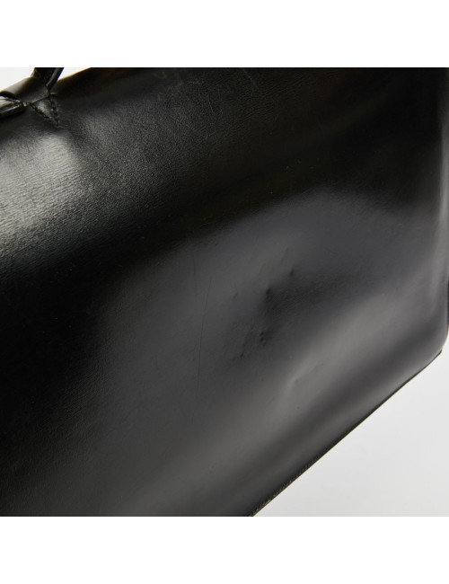 Sac à depeches HERMES cuir noir poignée croco noir