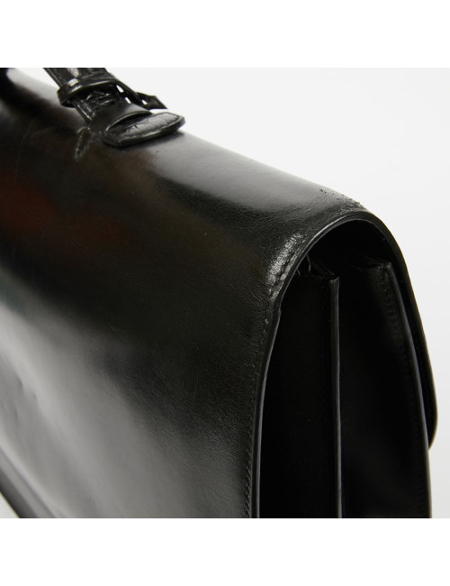 Sac à depeches HERMES cuir noir poignée croco noir