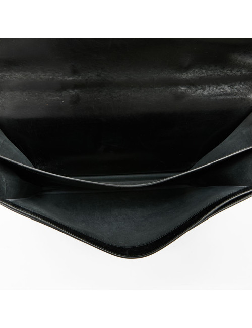 Sac à depeches HERMES cuir noir poignée croco noir