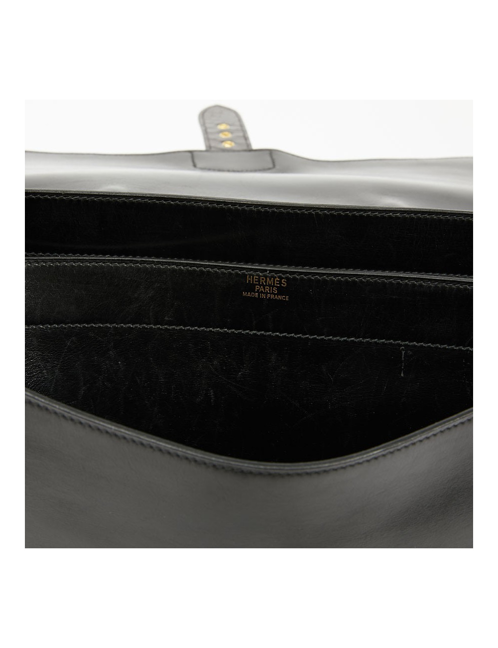 Sac à depeches HERMES cuir noir poignée croco noir