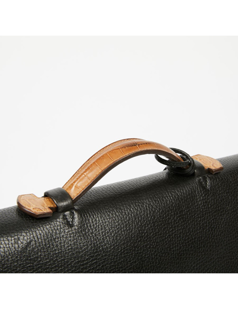 Sac à depeches HERMES poignée croco beige