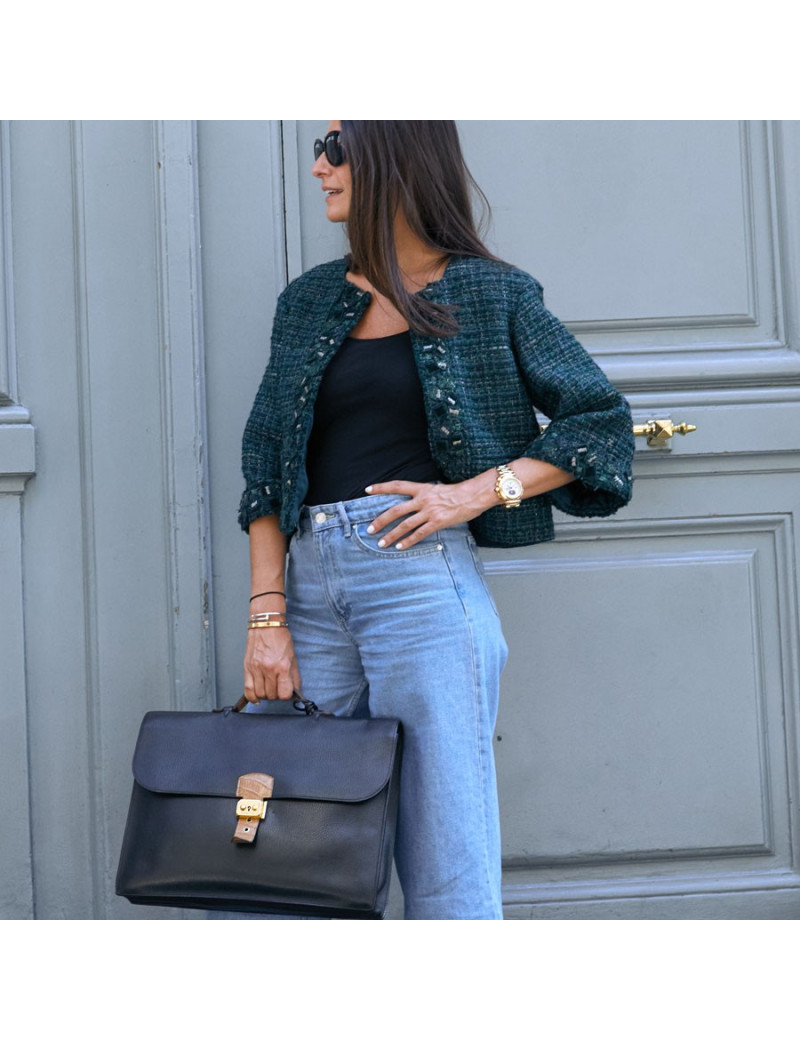 Sac à depeches HERMES poignée croco beige