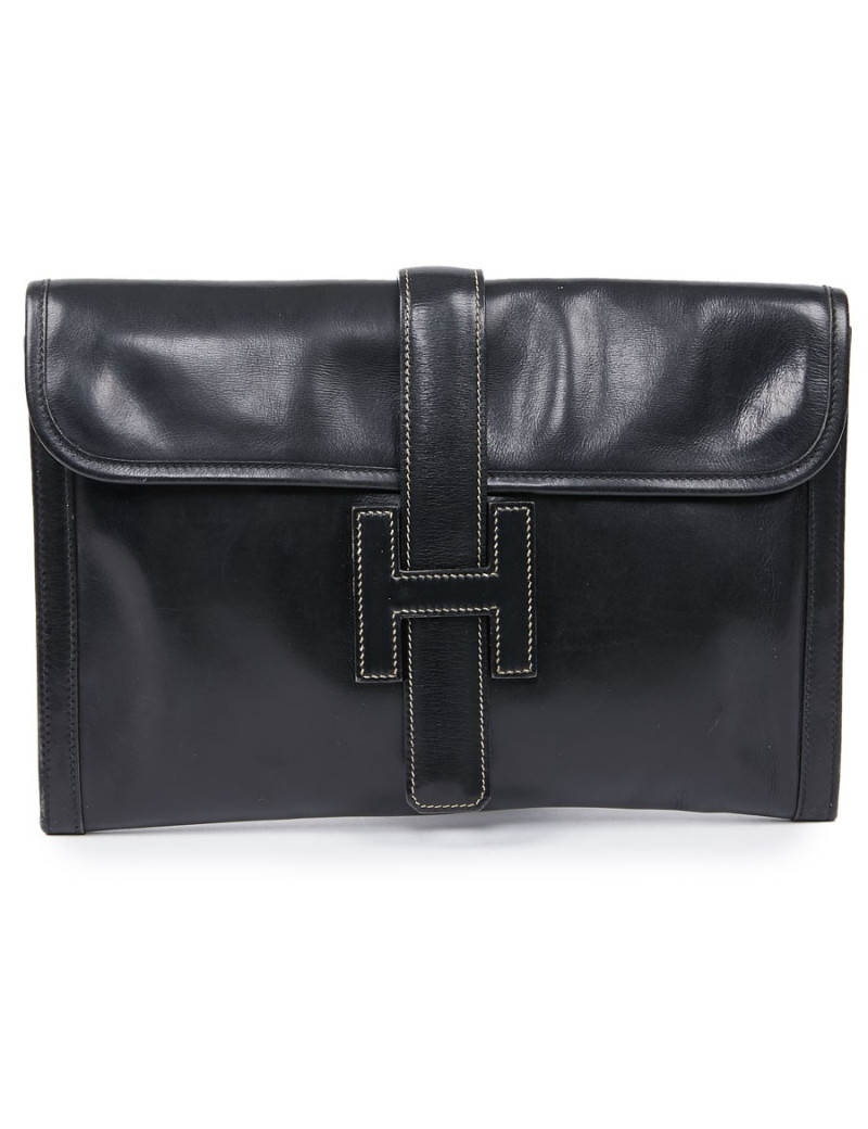 Pochette Jige cuir box noir Vintage