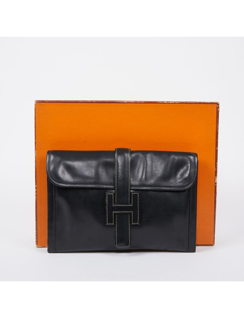 Pochette Jige cuir box noir Vintage