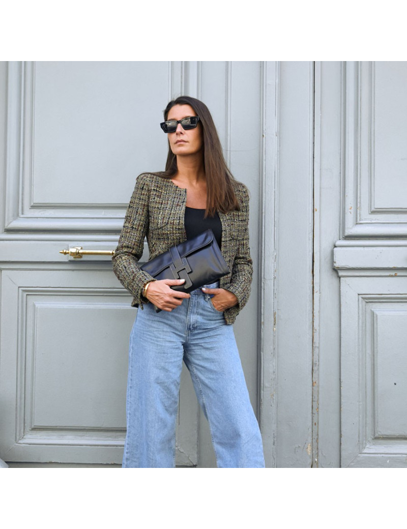 Pochette Jige cuir box noir Vintage