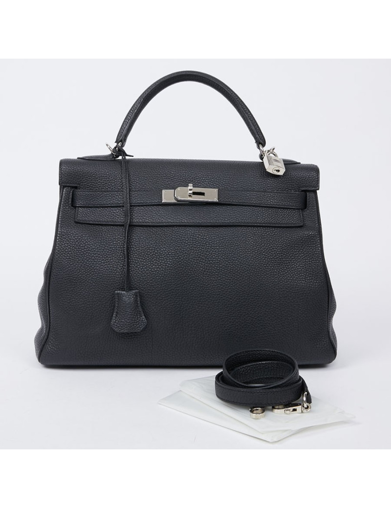 Kelly II HERMES Togo noir avec bandoulière 