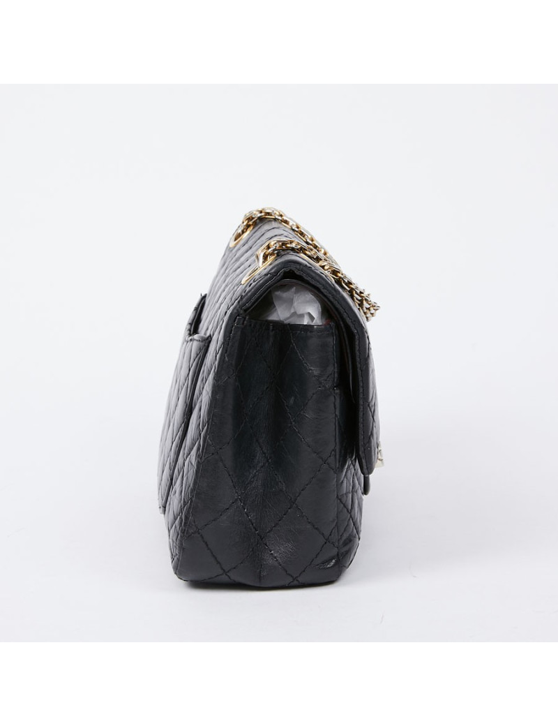 2.55 CHANEL MM cuir froisé noir