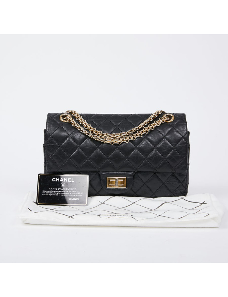 2.55 CHANEL MM cuir froisé noir