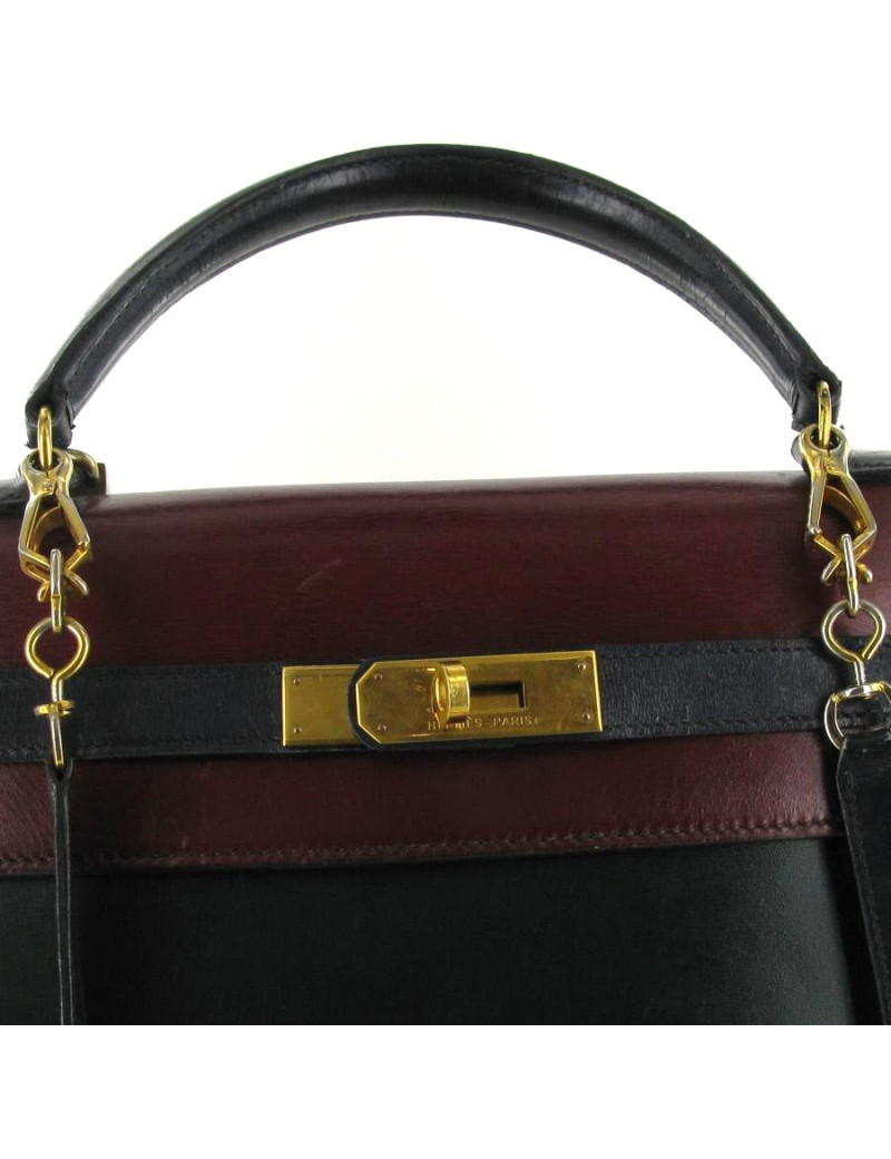 KELLY 32 HERMES Tricolore rouge H, vert et bleu