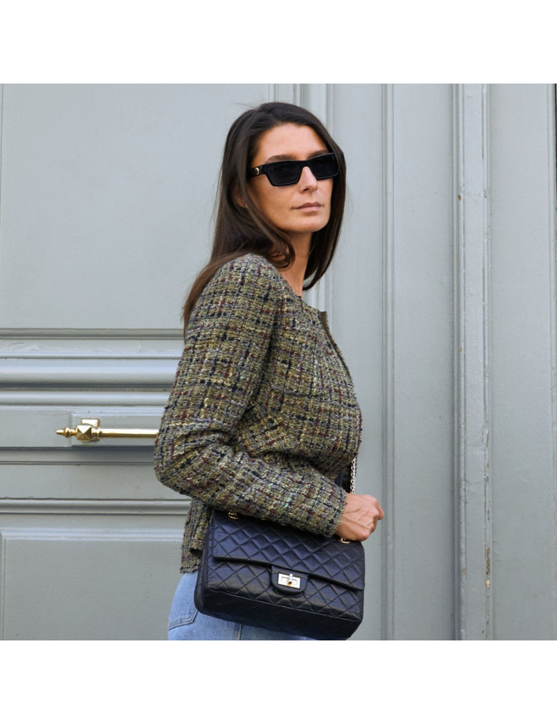 2.55 CHANEL MM cuir froisé noir