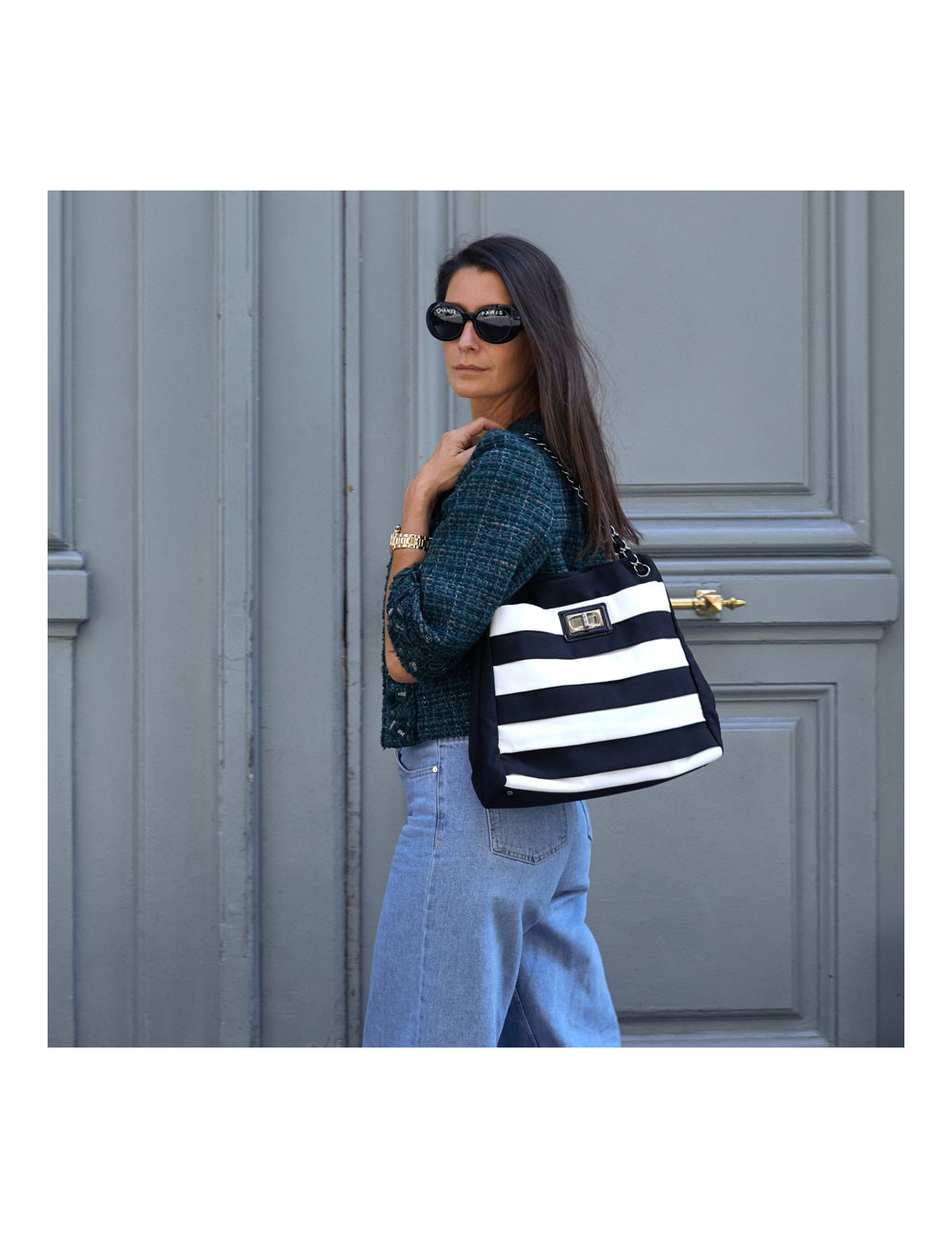 Sac CHANEL en piqué noir et blanc