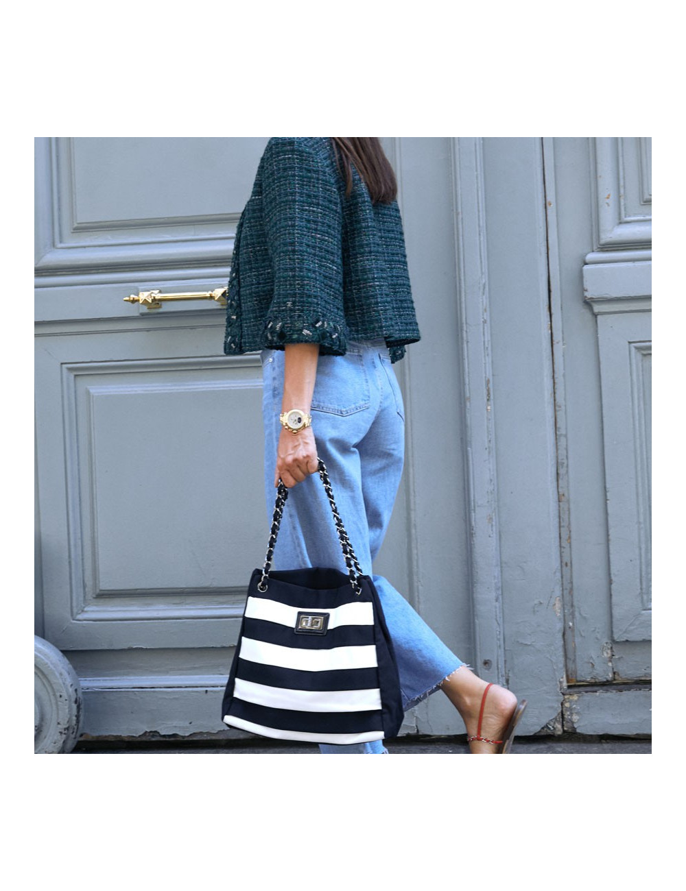 Sac CHANEL en piqué noir et blanc